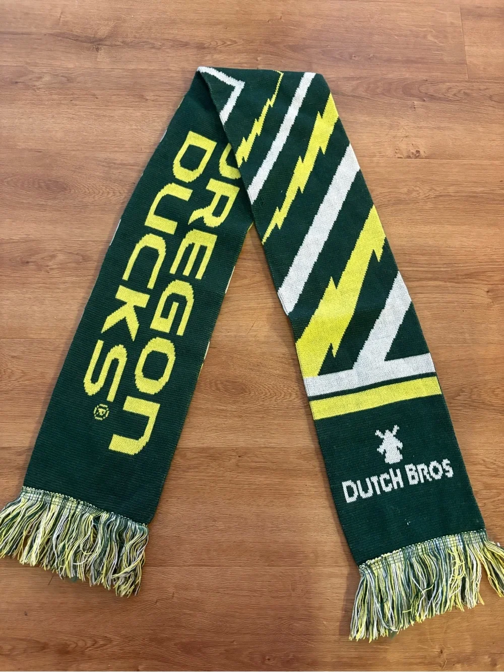 Dutch Bros x University of Oregon Knit Scarf with Lightning Stripes